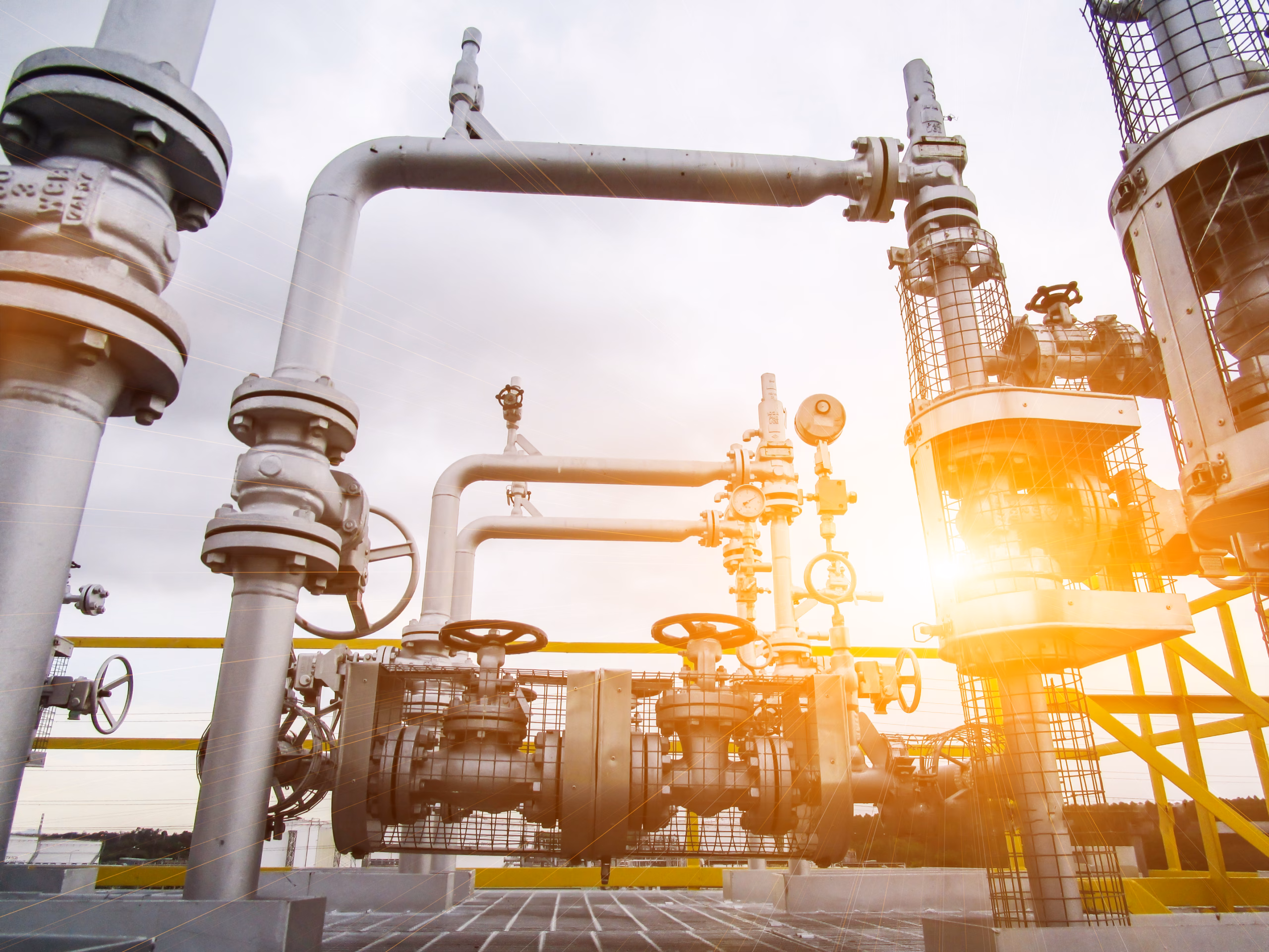 Industrial refinery with pipelines and processing equipment representing the oil and gas industry and energy infrastructure.